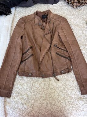 Bella Dahl Cognac Faux Leather Moto Jacket
